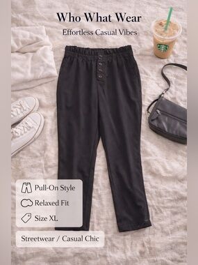 Who What Wear Black Paperbag Waist Pants XL Casual Chic Pull-On